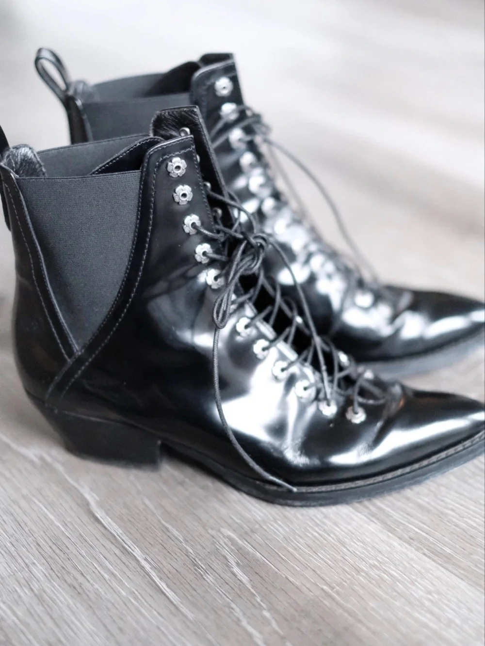 Coach Black Leather Lace-Up Ankle Boots